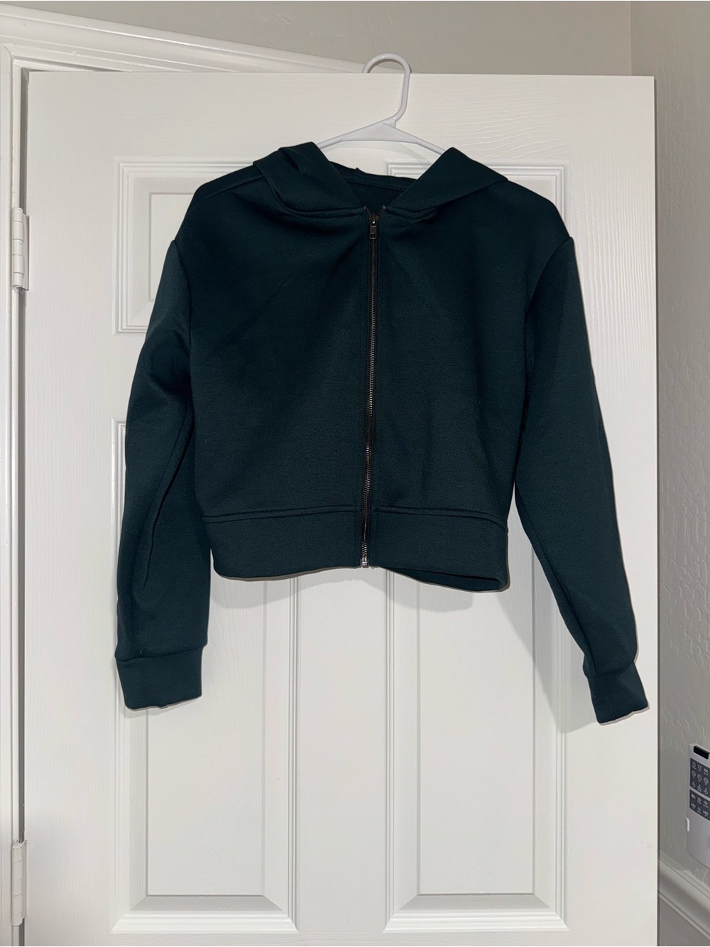 Dark Green Cropped Hooded Zip-Up Jacket